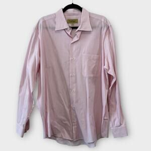 Men’s Paul Stuart dress shirt pink with white stripes. Size XL 100% cotton.